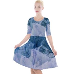 Blue Ocean Waves Quarter Sleeve A-line Dress by goljakoff