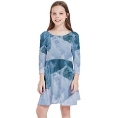 Blue Ocean Waves Kids  Quarter Sleeve Skater Dress by goljakoff