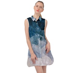 Blue Ocean Waves Sleeveless Shirt Dress by goljakoff