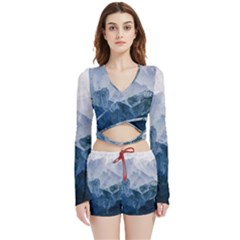 Blue Mountain Velvet Wrap Crop Top And Shorts Set by goljakoff