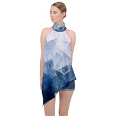 Blue Mountain Halter Asymmetric Satin Top by goljakoff