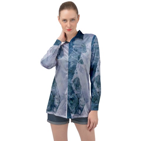 Blue Waves Long Sleeve Satin Shirt by goljakoff