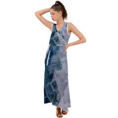 Blue waves V-Neck Chiffon Maxi Dress
