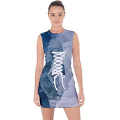 Blue Waves Lace Up Front Bodycon Dress by goljakoff