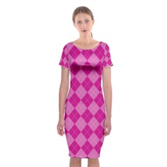 Pink Diamond Pattern Classic Short Sleeve Midi Dress by ArtsyWishy