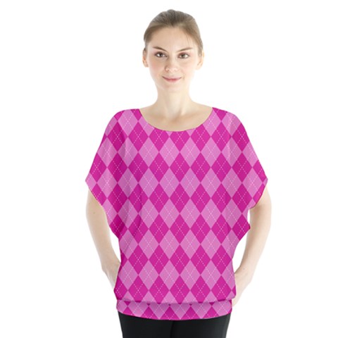 Pink Diamond Pattern Batwing Chiffon Blouse by ArtsyWishy