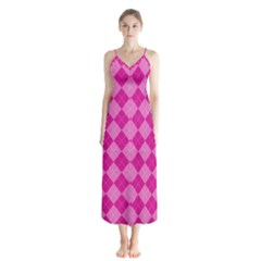 Pink Diamond Pattern Button Up Chiffon Maxi Dress by ArtsyWishy
