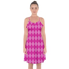 Pink Diamond Pattern Ruffle Detail Chiffon Dress by ArtsyWishy