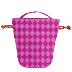 Pink Diamond Pattern Drawstring Bucket Bag by ArtsyWishy