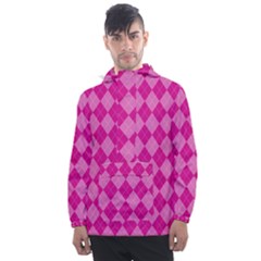 Pink Diamond Pattern Men s Front Pocket Pullover Windbreaker by ArtsyWishy