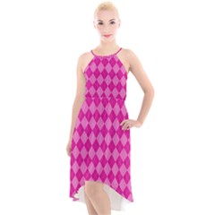 Pink Diamond Pattern High-low Halter Chiffon Dress  by ArtsyWishy