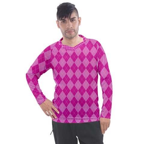 Pink Diamond Pattern Men s Pique Long Sleeve Tee by ArtsyWishy