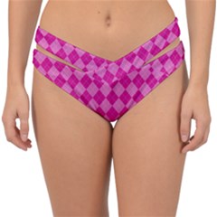 Pink Diamond Pattern Double Strap Halter Bikini Bottom