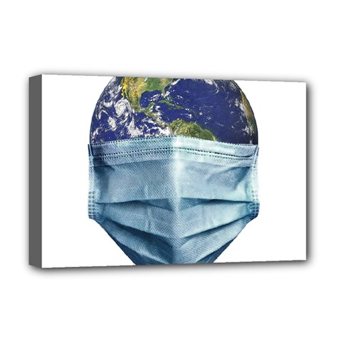 Earth With Face Mask Pandemic Concept Deluxe Canvas 18  x 12  (Stretched)