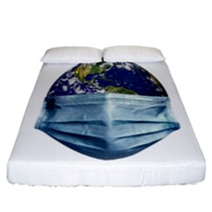 Earth With Face Mask Pandemic Concept Fitted Sheet (california King Size) by dflcprintsclothing