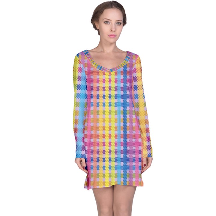 Digital Paper Stripes Rainbow Colors Long Sleeve Nightdress