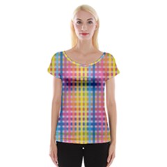 Digital Paper Stripes Rainbow Colors Cap Sleeve Top