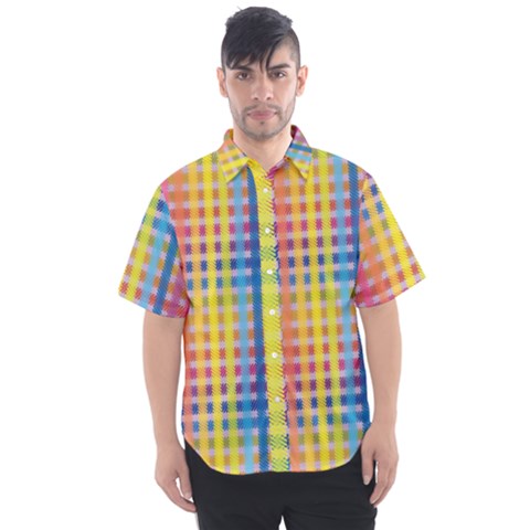 Digital Paper Stripes Rainbow Colors Men s Short Sleeve Shirt by HermanTelo