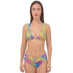 Digital Paper Stripes Rainbow Colors Double Strap Halter Bikini Set