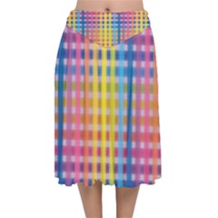 Digital Paper Stripes Rainbow Colors Velvet Flared Midi Skirt