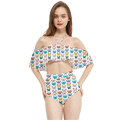 Butterfly Digital Paper Lace Halter Flowy Bikini Set 