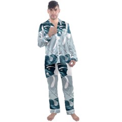 Monstera Leaves Background Men s Long Sleeve Satin Pajamas Set