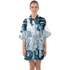 Monstera Leaves Background Half Sleeve Satin Kimono 