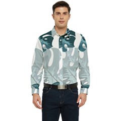 Monstera Leaves Background Men s Long Sleeve Pocket Shirt 