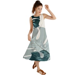 Monstera Leaves Background Summer Maxi Dress