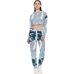 Monstera Leaves Background Cropped Zip Up Lounge Set