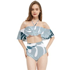 Monstera Leaves Background Halter Flowy Bikini Set 