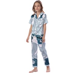 Monstera Leaves Background Kids  Satin Short Sleeve Pajamas Set