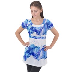 Blue Smoke Puff Sleeve Tunic Top by goljakoff