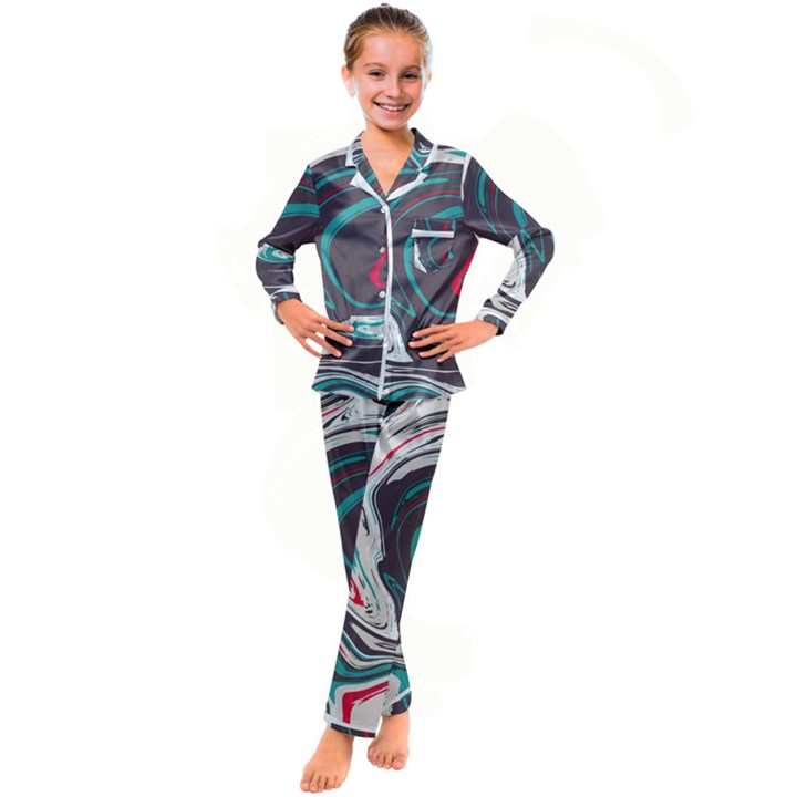 Vector Vivid Marble Pattern 1 Kid s Satin Long Sleeve Pajamas Set