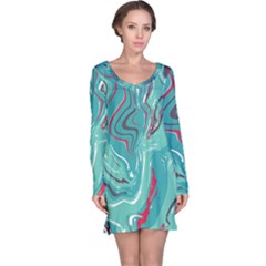 Green Vivid Marble Pattern 2 Long Sleeve Nightdress by goljakoff