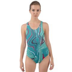 Green Vivid Marble Pattern 2 Cut-out Back One Piece Swimsuit by goljakoff