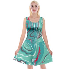 Green Vivid Marble Pattern 2 Reversible Velvet Sleeveless Dress
