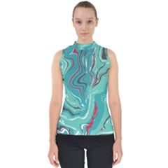 Green Vivid Marble Pattern 2 Mock Neck Shell Top by goljakoff