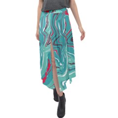 Green Vivid Marble Pattern 2 Velour Split Maxi Skirt by goljakoff