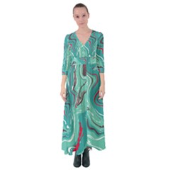 Green Vivid Marble Pattern 2 Button Up Maxi Dress