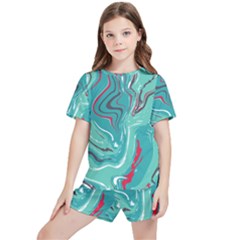 Green Vivid Marble Pattern 2 Kids  Tee And Sports Shorts Set by goljakoff