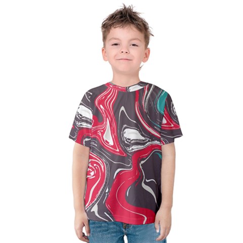 Red Vivid Marble Pattern 3 Kids  Cotton Tee by goljakoff