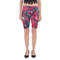 Red Vivid Marble Pattern 3 Yoga Cropped Leggings by goljakoff