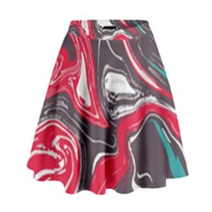 Red Vivid Marble Pattern 3 High Waist Skirt by goljakoff