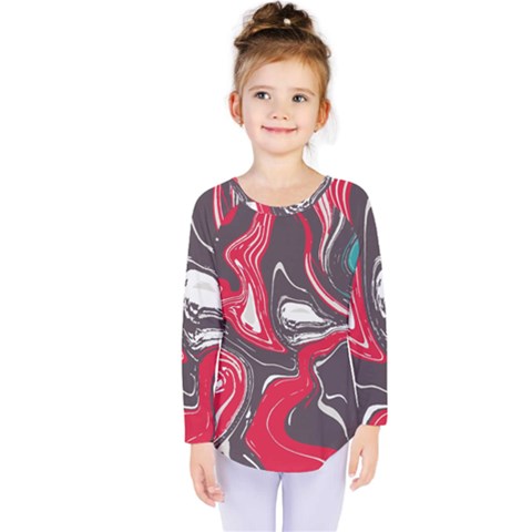 Red Vivid Marble Pattern 3 Kids  Long Sleeve Tee by goljakoff