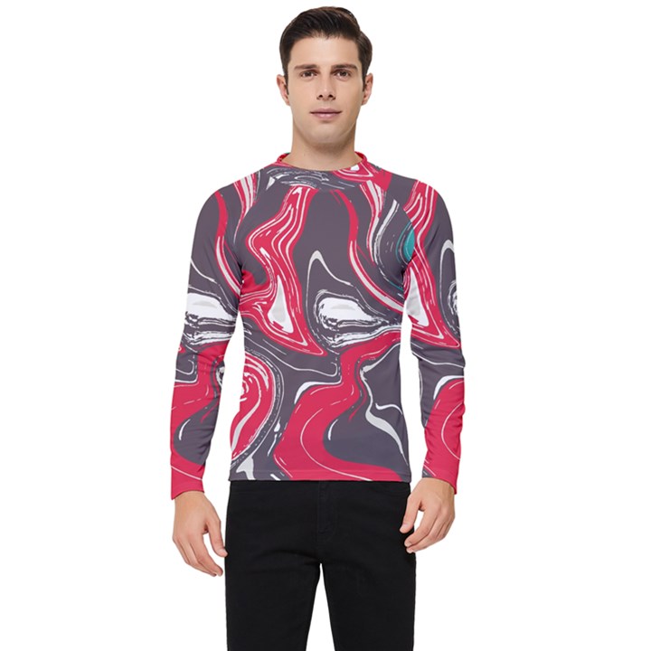 Red Vivid Marble Pattern 3 Men s Long Sleeve Rash Guard