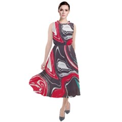 Red Vivid Marble Pattern 3 Round Neck Boho Dress by goljakoff