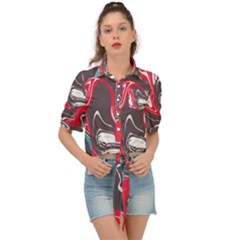 Red Vivid Marble Pattern 3 Tie Front Shirt  by goljakoff