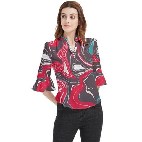 Red Vivid Marble Pattern 3 Loose Horn Sleeve Chiffon Blouse by goljakoff