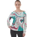 Vivid Marble Pattern Off Shoulder Long Sleeve Velour Top View1